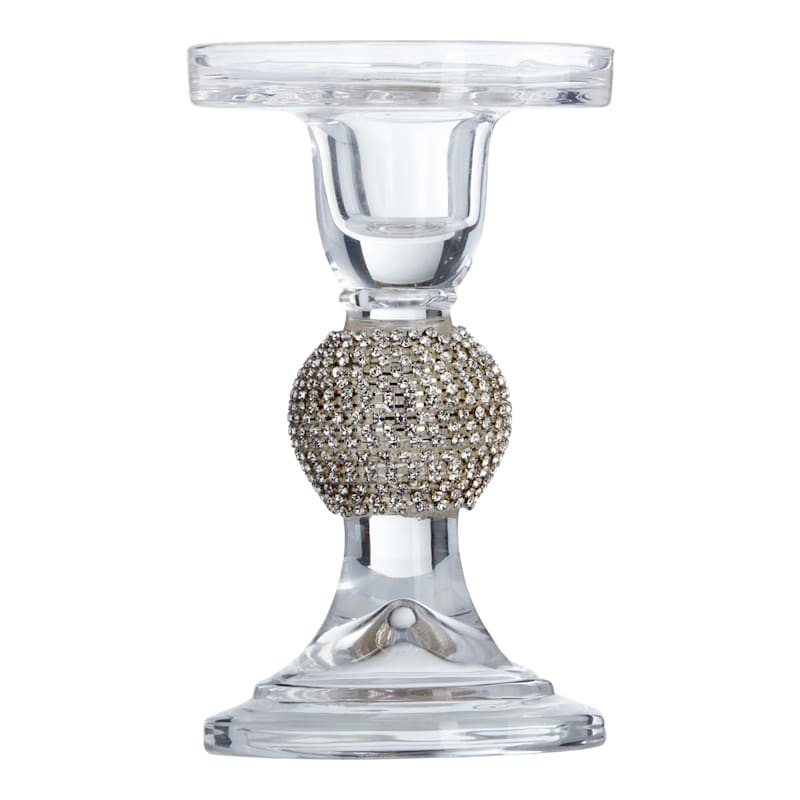 Clear Glass Gem Pillar Candle Holder, 5" | At Home