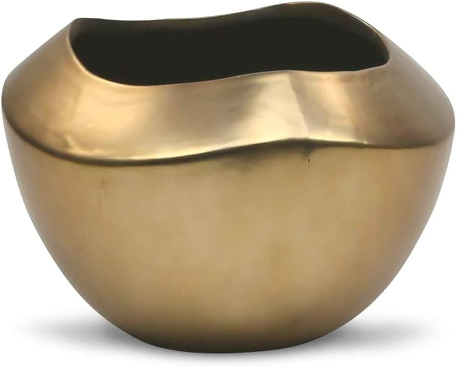 WGV Ceramic Bowl Vase, Width 10", Height 7", Rippled Gold Pot, Large Mantel Planter Centerpiece f... | Amazon (US)