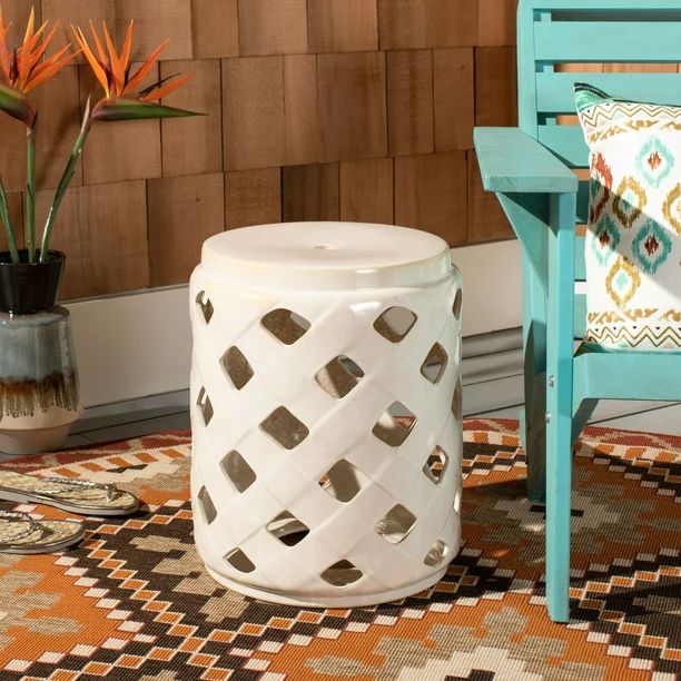 Safavieh Betli Trellis Ceramic Indoor/Outdoor Garden Stool, Cream | Walmart (US)