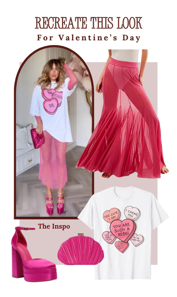 Fall in love with this romantic Valentine's Day look! Recreate the outfit with a graphic t-shirt and high heels. 

 #LTKootd #LTKSeasonal