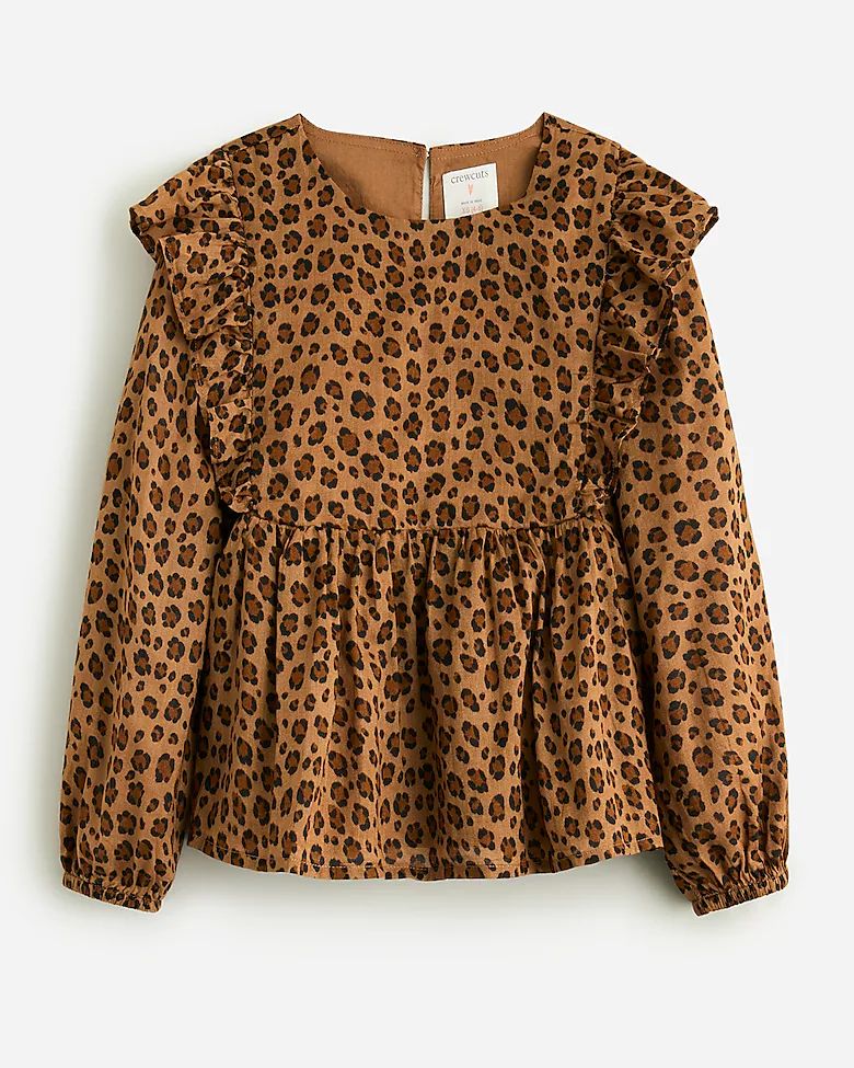 Girls' ruffle-shoulder puff-sleeve top in leopard print | J.Crew US