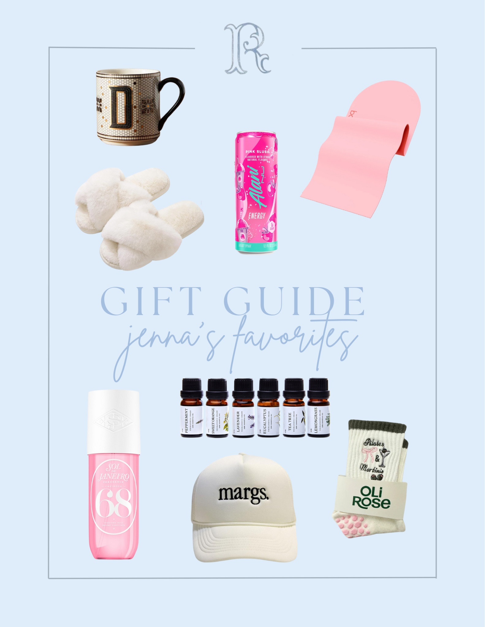 Jenna’s Favorite Gift Guide 


Workout Mat | Essential Oil | Slippers | Trucker Hat | Coffee Mug | Gift Ideas | Gift guide | Pilates socks | 

#LTKGiftGuide #LTKHoliday #LTKU