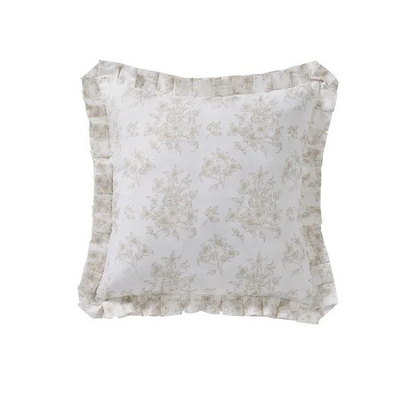 My Texas House 18" x 18" White/Beige Floral Toile Pleated Decorative Pillow | Walmart (US)
