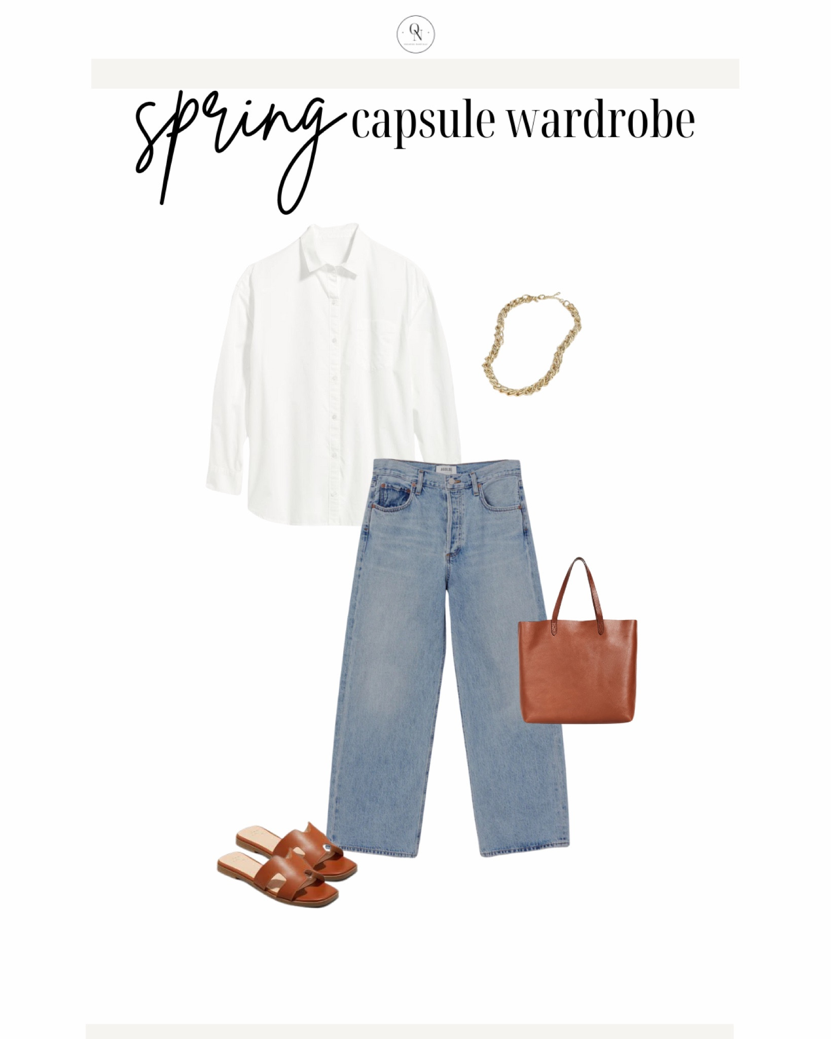 Jean’s and button down easy outfit idea for spring! Tagging my favorite button downs for spring. 

The Spring Capsule Wardorbe is here! 18 pieces to make getting dressed easy, decrease decision fatigue and reduce your mental load this spring. All at a modest price point with all items including trench under $150.

1. Basic white tshirt
2. Cashmere sweater
3. Striped sweater
4. White button down
5. Black denim
6. Cream pants (not shown but linked)
7. Wide leg denim
8. Black blazer
9. Trench coat
10. Black mules
11. Cognac sandals
12. Black sling backs
13. Sneakers
14. Chain necklace
15. Black purse 
16. Black crossbody (not shown)
17. Cognac tote
18. Sunglasses

spring outfits, spring capsule, what to wear for spring, spring outfits for women, travel spring outfits, spring essentials, sprint closet essentials, spring wardrobe essentials