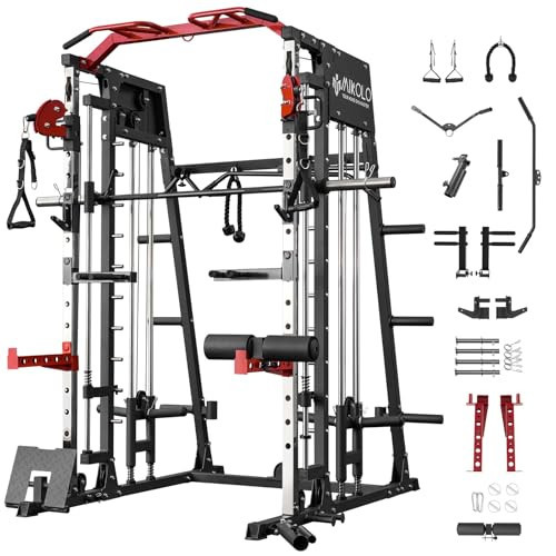 Mikolo Smith Machine, 2200lbs Squat Rack with LAT-Pull Down System & Cable Crossover Machine, Training Equipment with Leg Hold-Down Attachment | Amazon (US)
