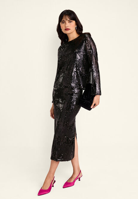 Womens Black Sequin Midi Skirt | Peacocks