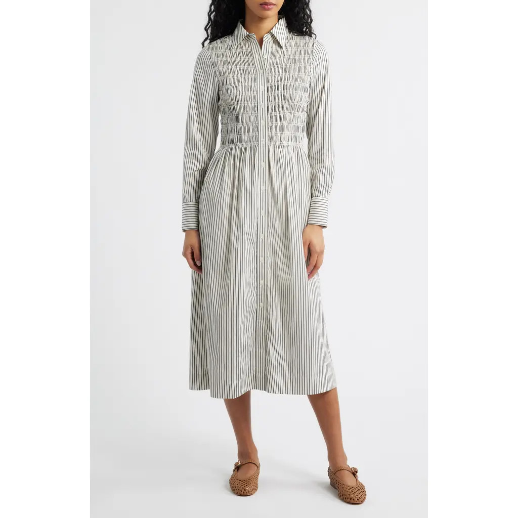 Madewell Smocked Poplin Midi Shirtdress in Classic Navy at Nordstrom, Size Large | Nordstrom