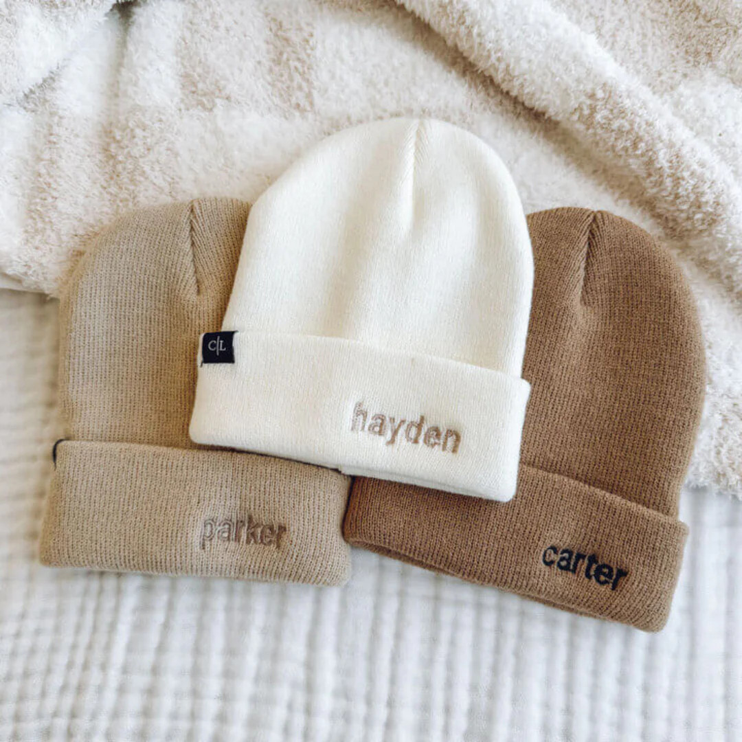 Embroidered Knit Baby Beanie | Caden Lane