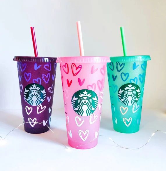 Ombre Heart Glitter Reusable Starbucks Cold Cup | Valentine's Day | Etsy (US)