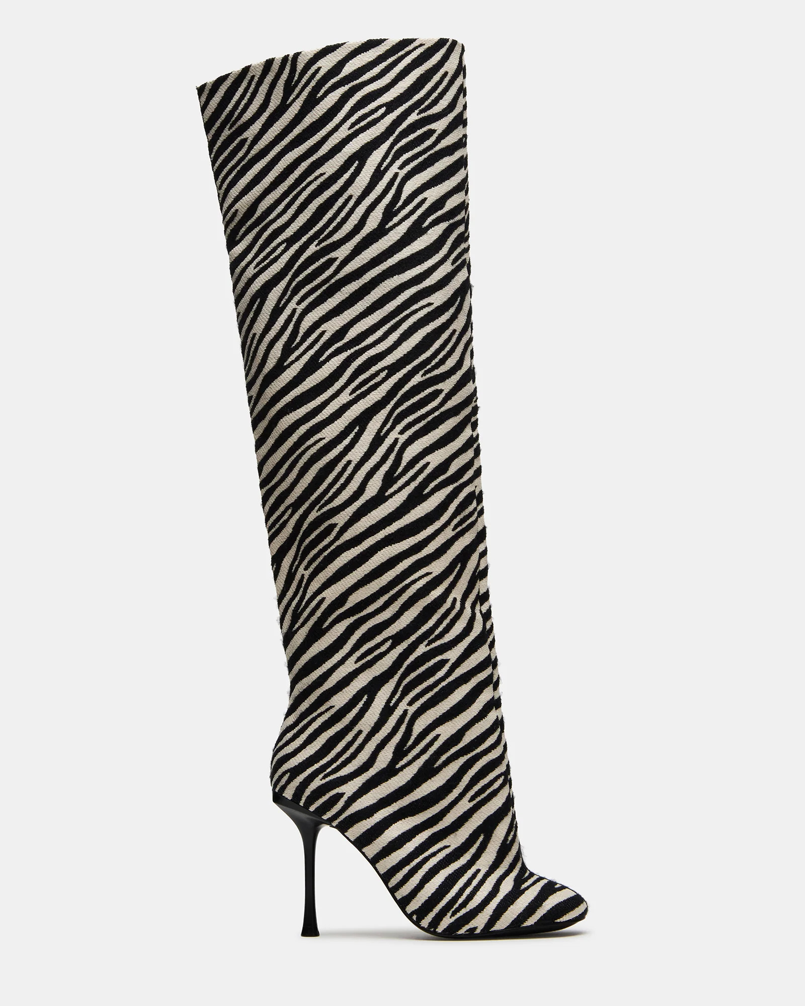 ALLURING Zebra Over-The-Knee Square-Toe Heeled Women's Boot | Steve Madden (US)