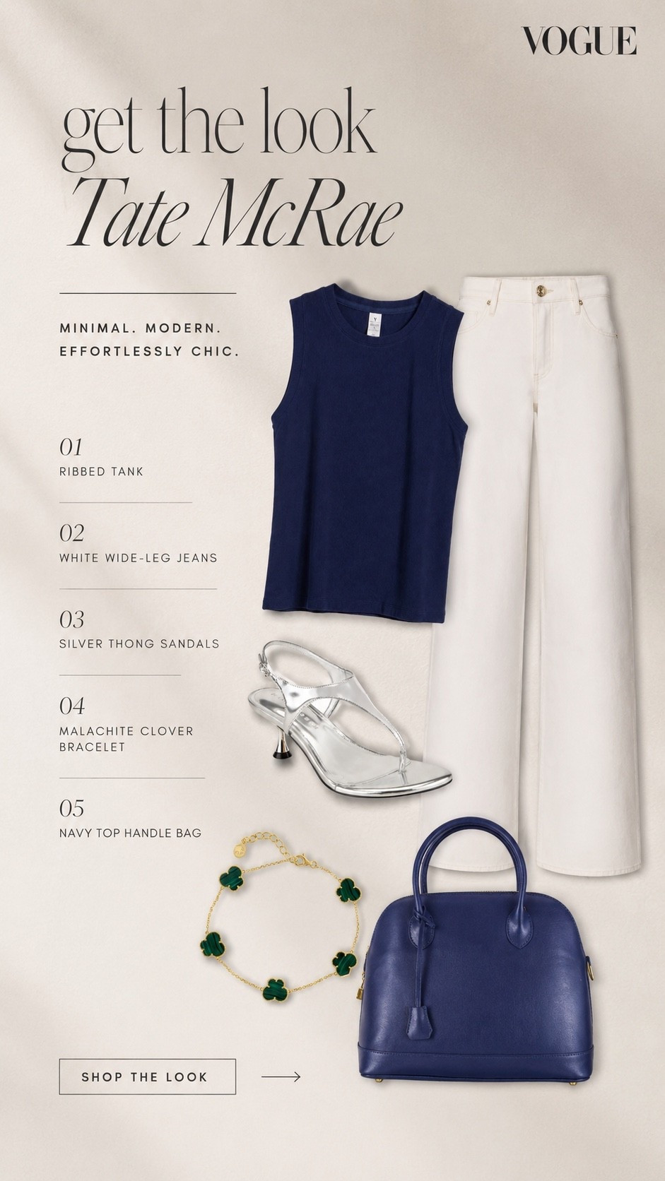 Tate McRae’s courtside look from  @NordstromRack is the perfect reminder that great style starts with versatile basics.

Swap the graphic tee for a classic navy tank and suddenly this isn’t just a game day outfit. It’s an effortless summer uniform you’ll wear on repeat.

White wide leg jeans, a polished top handle bag, silver sandals, and a pop of color with a statement bracelet create that elevated off duty look that always feels chic.

The kind of outfit that works for lunch, vacation, date night, and everything in between. #NordstromRackPartner #RackScore