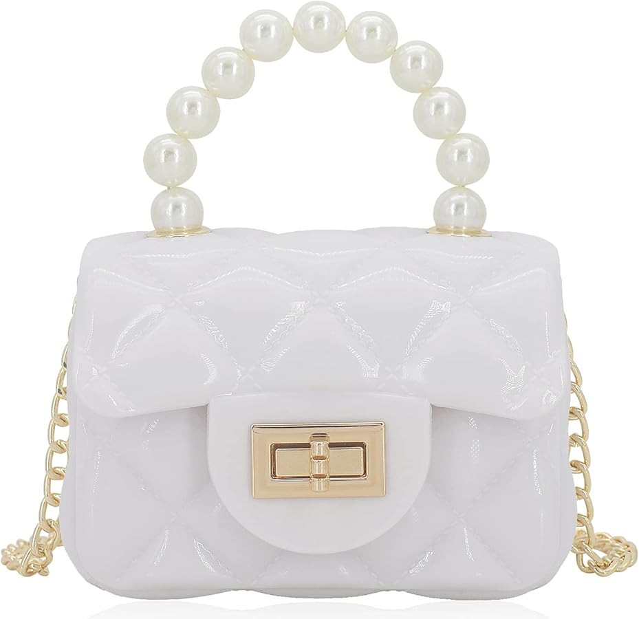 Mini Jelly Purse Flap Handbag with Pearls Top Handle Faux Quilted Crossbody Bag | Amazon (US)