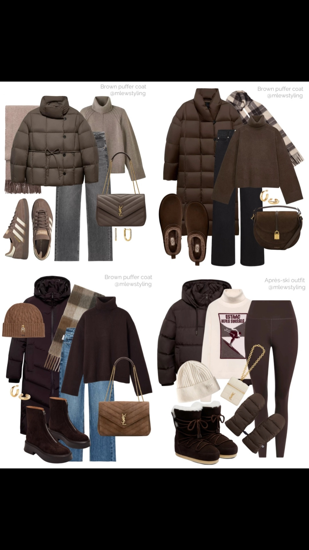 Brown puffer outfit ideas 🤎🐻

Tags: winter outfit, warm weather look, après-ski, moon boots, adidas sneakers, taupe turtleneck, wool knit sweater, jumper, Varley leggings, aritzia beanie, ysl Lou Lou bag, cozy acne scarf, Ugg boots 

#LTKGiftGuide #LTKHoliday #LTKootd