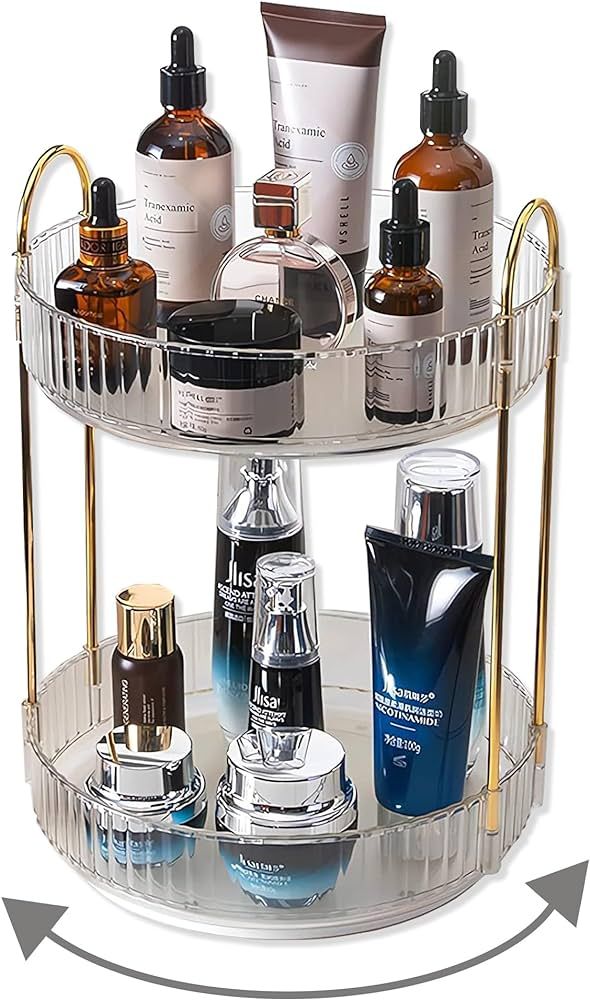 Asayuee 360 Rotating Makeup Organizer,2 Tier Large Capacity Make Up Organizers and Storage,Skincare Perfume Vanity Organizers,Bathroom Cosmetics Storage Organizer Countertop | Amazon (US)