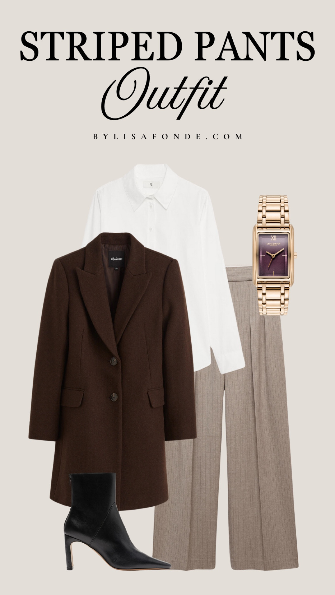 Beige Striped Pants Outfit Idea For Fall/Winterr