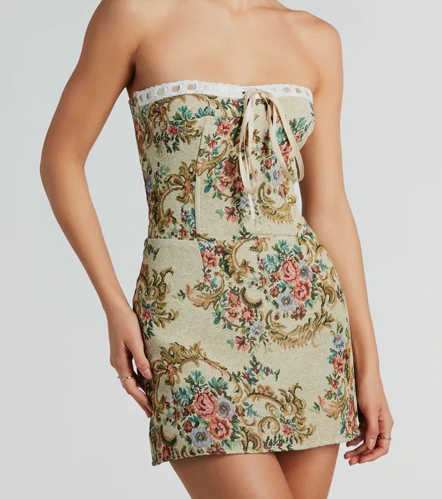Romance Me Lace-Up Floral Woven Mini Dress | Windsor Stores