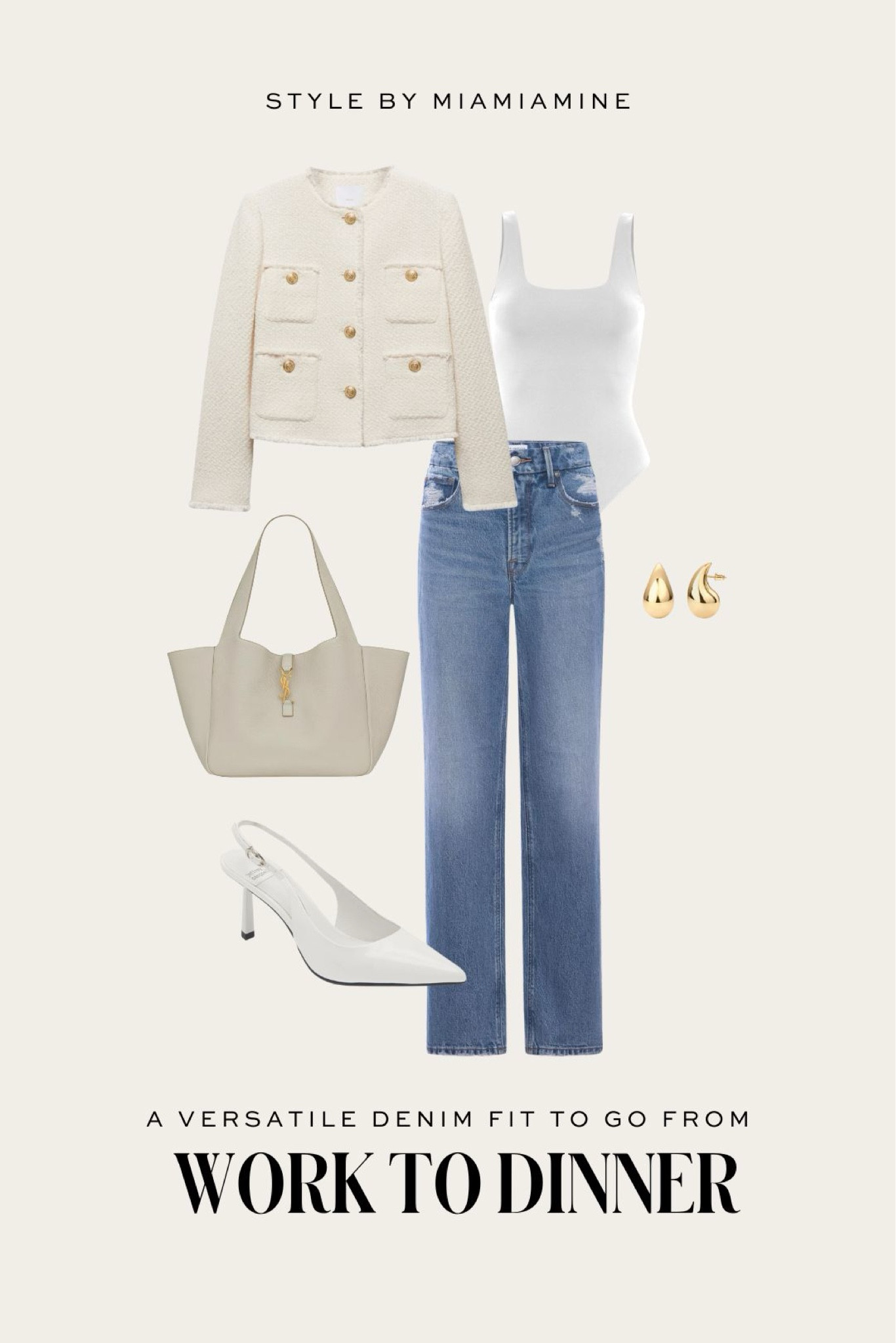 Spring outfit ideas
Mango tweed jacket
Good American white bodysuit
Good American 90s straight leg jeans
Jeffrey Campbell slingback pumps
Prada tote bag 



#LTKshoecrush #LTKstyletip #LTKSeasonal