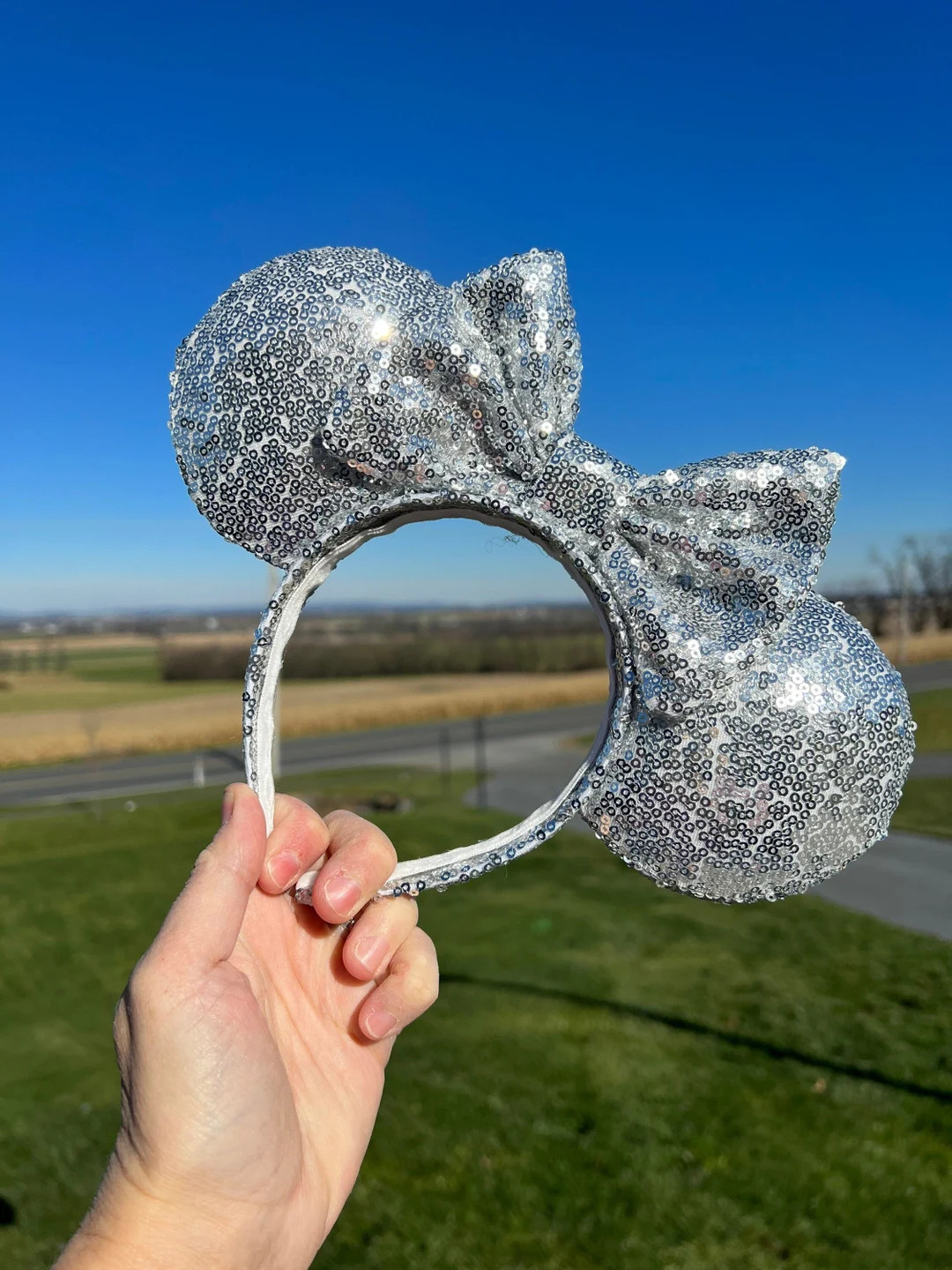 Silver Sequin Ears With Sequin Covered Headband - Etsy | Etsy (US)