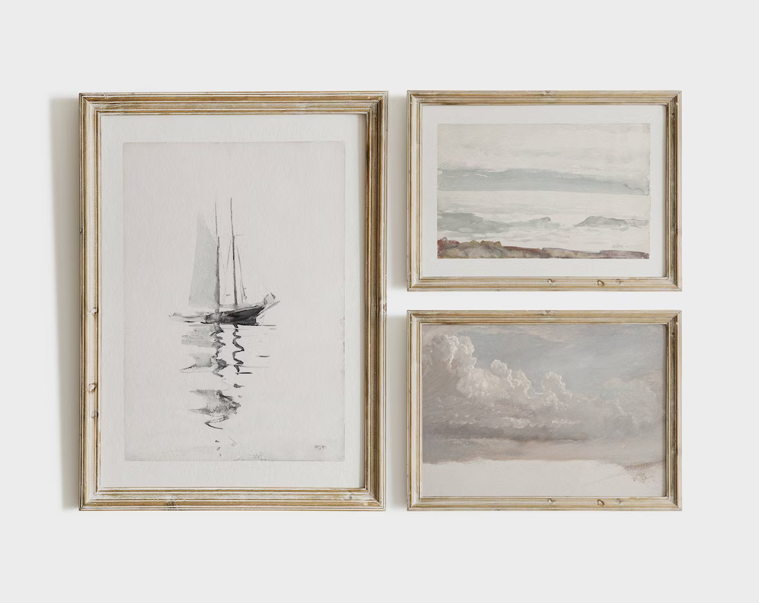 Neutral Vintage Print Gallery Wall SET | Muted Coastal Nursery Wall Art Digital PRINTABLE | North... | Etsy (US)