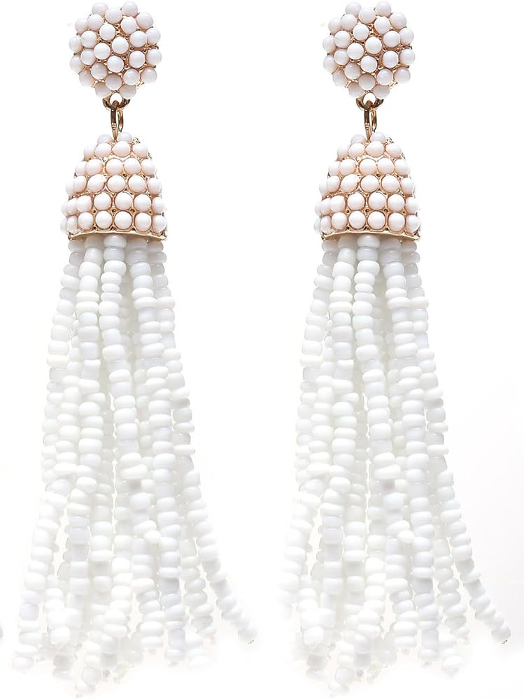 NLCAC Women's Beaded tassel earrings Long Fringe Drop Earrings Dangle 6 Colors | Amazon (US)