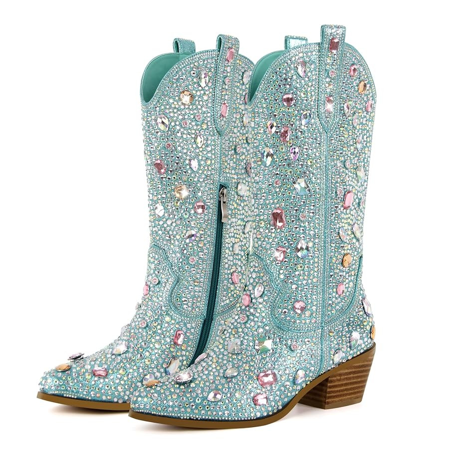 Richealnana Sparkly Rhinestone Boots Green Blue Boots Outfit Cowboy Fall Boots Amazon Boots 2025 | Amazon (US)