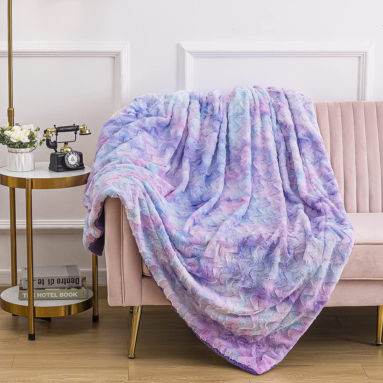 Noahas Super Soft Fuzzy Lightweight Luxurious Cozy Warm Fluffy Plush Sherpa Purple Rainbow Microf... | Walmart (US)