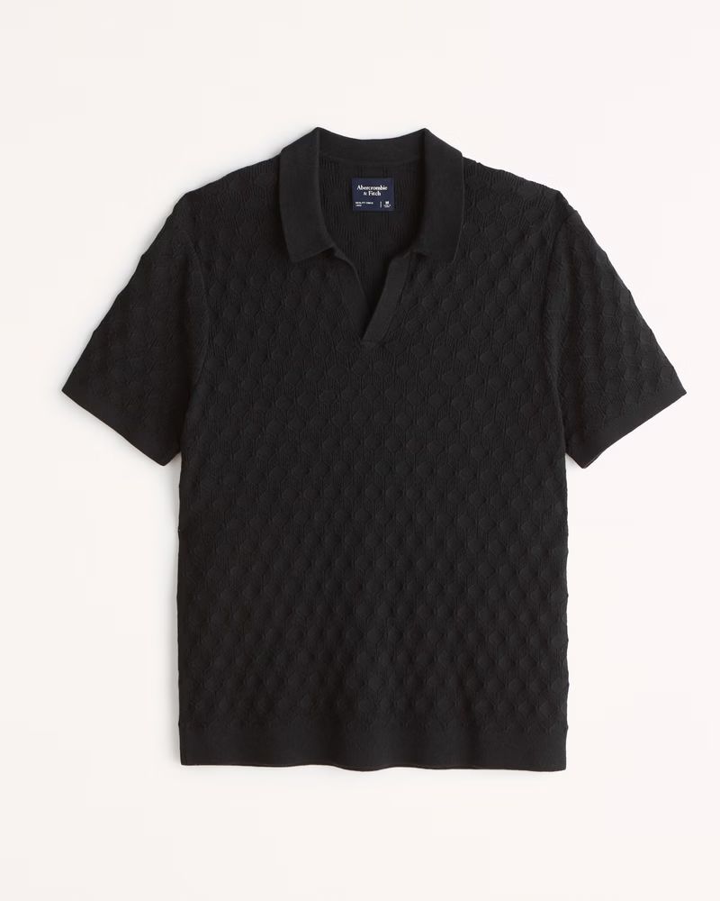 Abercrombie & Fitch Men's Textured Johnny Collar Sweater Polo in Black - Size XXL | Abercrombie & Fitch (US)