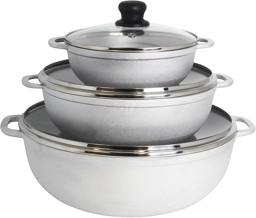 IMUSA 1.5/3.5/7.0qt Cast aluminum Caldero 3pc Set with Glass Lid - 18/24/30cm | Amazon (US)