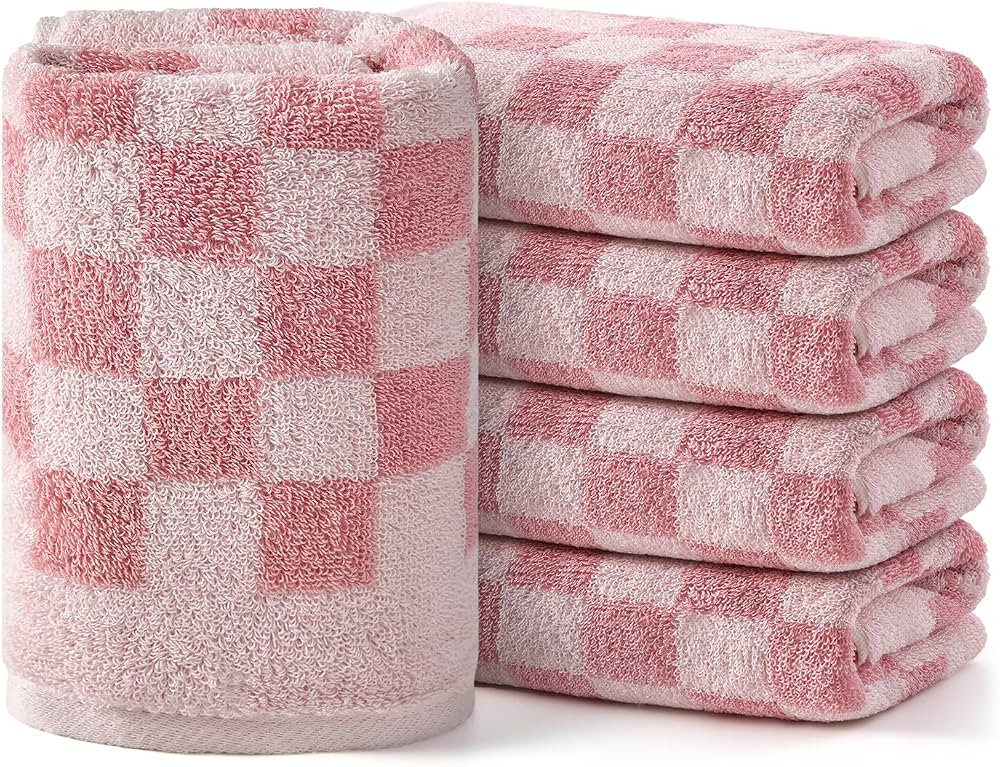 REDKISS 5 Pack Pink Checkered Hand Towel Set - Decorative Hand Towels for Bathroom, 100% Cotton T... | Amazon (CA)