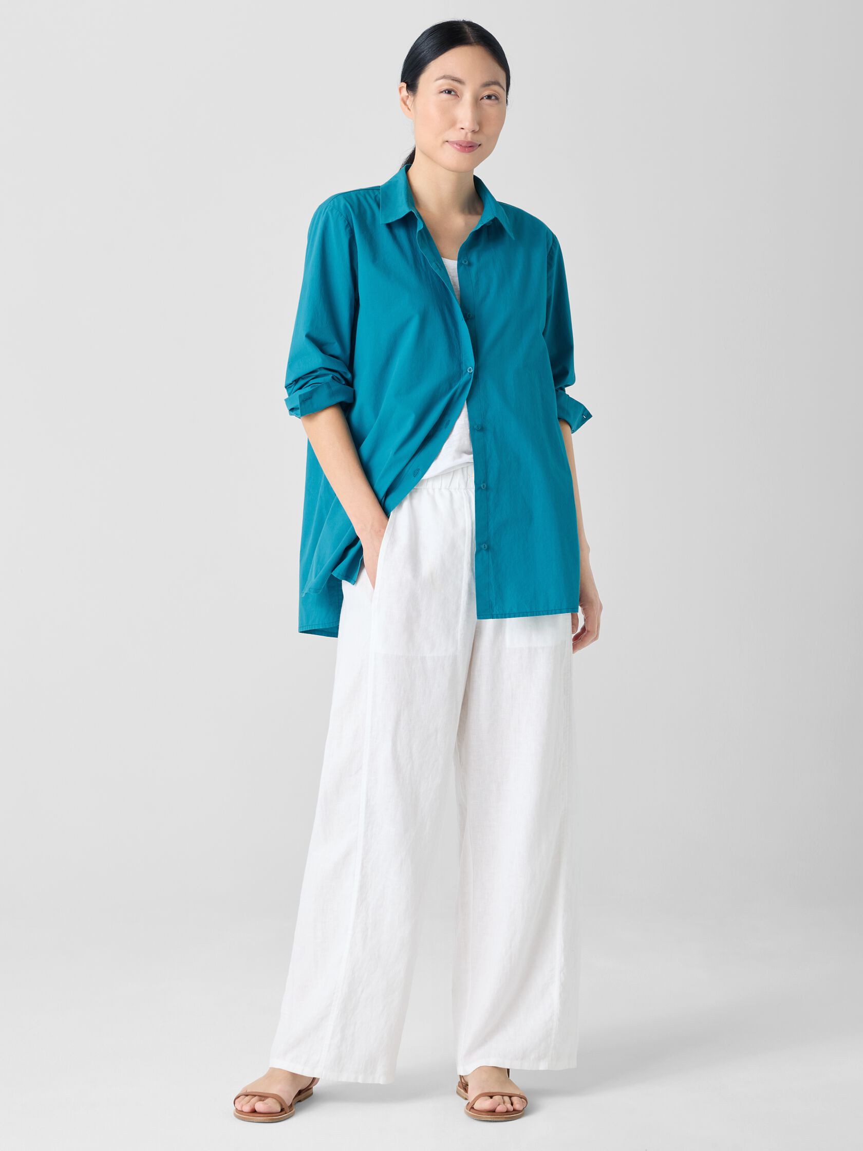 Washed Organic Cotton Poplin Classic Collar Shirt | Eileen Fisher