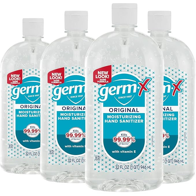 Germ-X Original Hand Sanitizer, 32 Fl Oz (Pack of 4), Less Drying Moisturizing Gel with Vitamin E... | Amazon (US)
