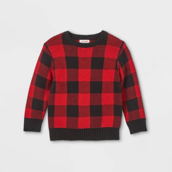 Toddler Boys' Buffalo Check Crew Neck Pullover Sweater - Cat & Jack™ Red | Target