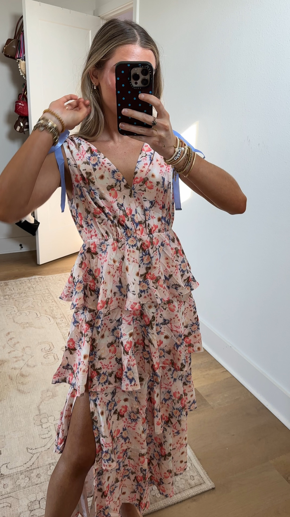 Amazon size small Wenrine Womens Summer Floral Maxi Dress Tie Strap Sleeveless V Neck High Slit Boho Ruffle Tiered Beach Dresses

#LTKWedding #LTKSaleAlert #LTKootd