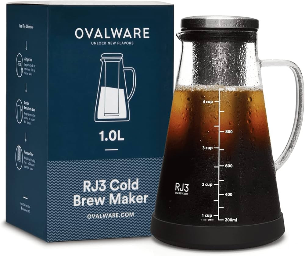 OVALWRE Airtight Cold Brew Iced Coffee Maker Pitcher and Tea Infuser with Spout - 1.0L / 34oz Ova... | Amazon (US)