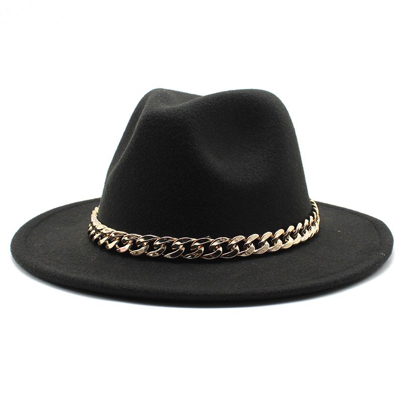esafio Classic Wide Brim Fedora Hat with Chain Belt Buckle,Black | Walmart (US)