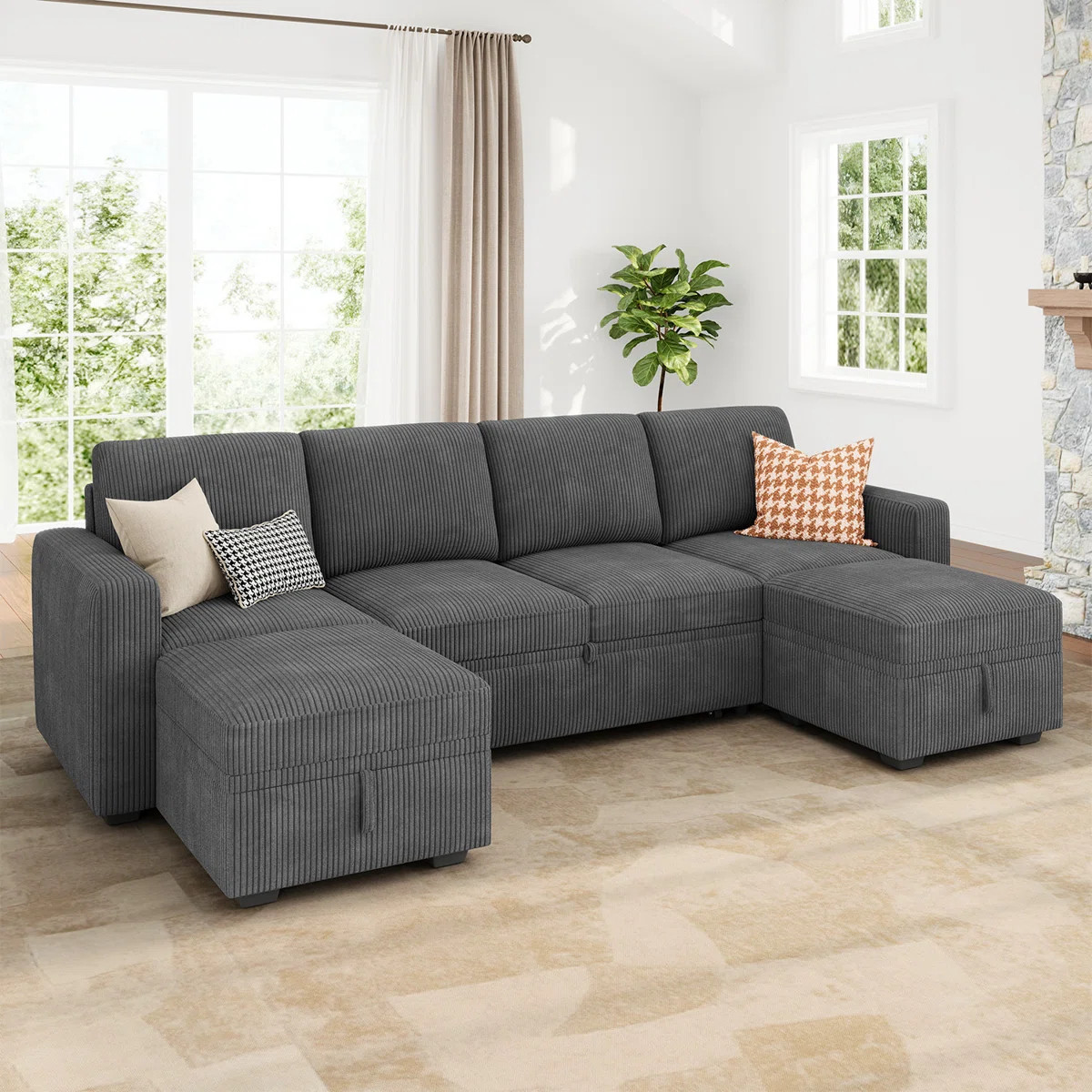 Latitude Run® U Shaped Sleeper Sofa Pull Out Couch Storage Sectional Sofa & Reviews | Wayfair | Wayfair North America