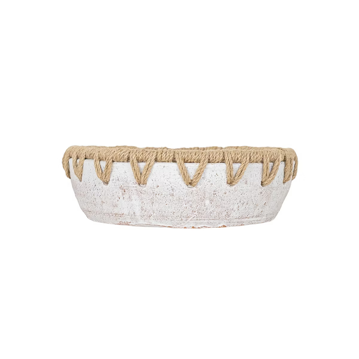 Woven Rim Decorative Bowl White Terracotta & Jute by Foreside Home & Garden | Target