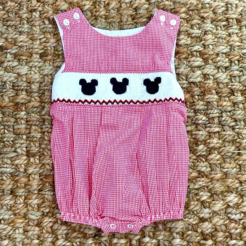 Mouse Smocked Boy Bubble Red Gingham, Disney Trip, Baby Boy, Mickey Mouse Birthday, - Etsy | Etsy (US)