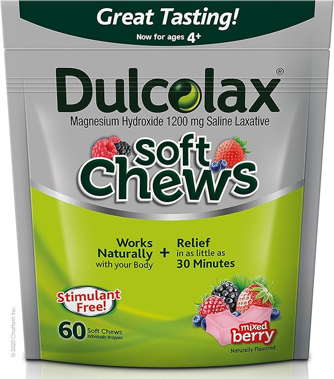 Dulcolax Soft Chews Saline Laxative Mixed Berry Gentle Constipation Relief, Magnesium Hydroxide 1... | Amazon (US)
