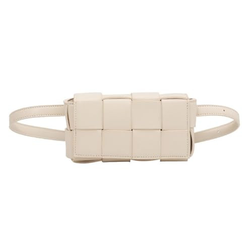 Mini Waist Bags with Convertible Crossbody Shoulder Bag for Women, Fanny Pack Woven Cassette-Style Handbag Purse (Beige) | Amazon (US)
