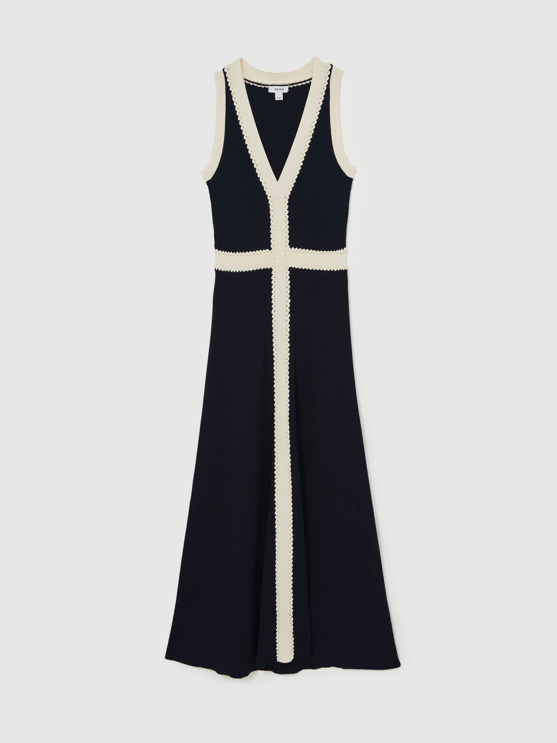 Reiss Reiss Navy Lou Craft-Stitch Knitted Midi Dress | Next US