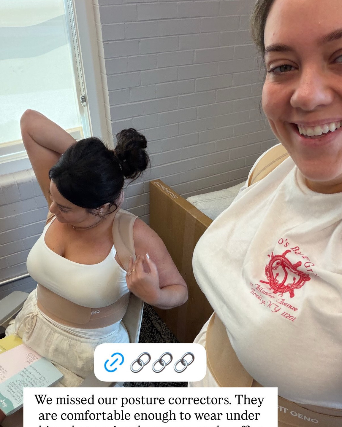 We love our posture correctors! We keep ours at our office to just throw on over whatever we’re wearing, but they’re also absolutely comfortable enough to wear under your shirt at work. Helps so much with neck and shoulder pain (especially if you spend long hours sitting at a desk or computer), and one follower even told us that she uses hers for support during workouts! Sarah is in an XXL and Missy is in an XL, both true to size.

#LTKselfcare #LTKWorkwear #LTKActive