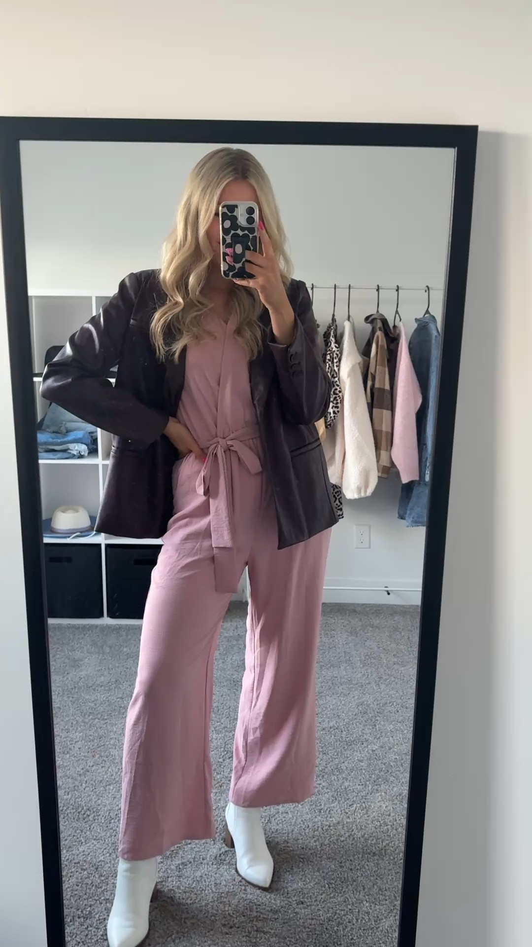 My leather blazer came in my teacher style box! 
Jumpsuit: wearing M
Boots: size up half 