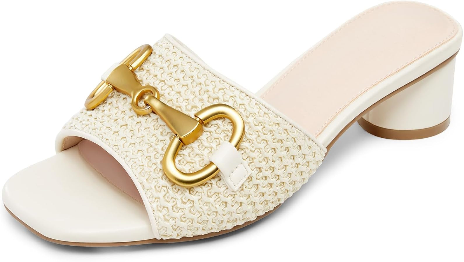 Coutgo Womens Heeled Slides Sandals Square Open Toe Slip on Comfortable Kitten Block Low Heel Met... | Amazon (US)