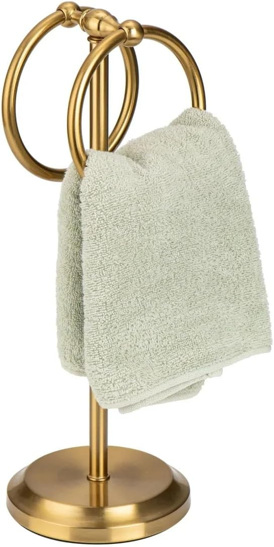 J&V TEXTILES Steel Towel Rack Holder Stand with 2 Hanging Rings for Bathroom Vanity Countertops -... | Amazon (US)
