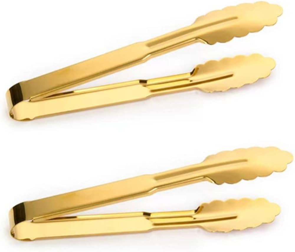 2-Pack 9 Inch Gold Serving Tongs Barbecue Food Tongs Buffet Tongs Non-slip & Easy Grip Stainless ... | Amazon (US)