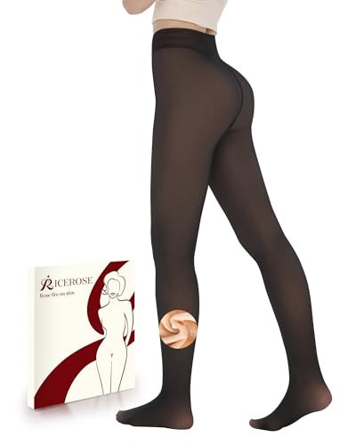 iceROSE Fleece Lined Tights Women - Sheer Black Thermal Leggings Thick Warm Pantyhose Fake Translucent Dress for Cold Winter | Amazon (US)