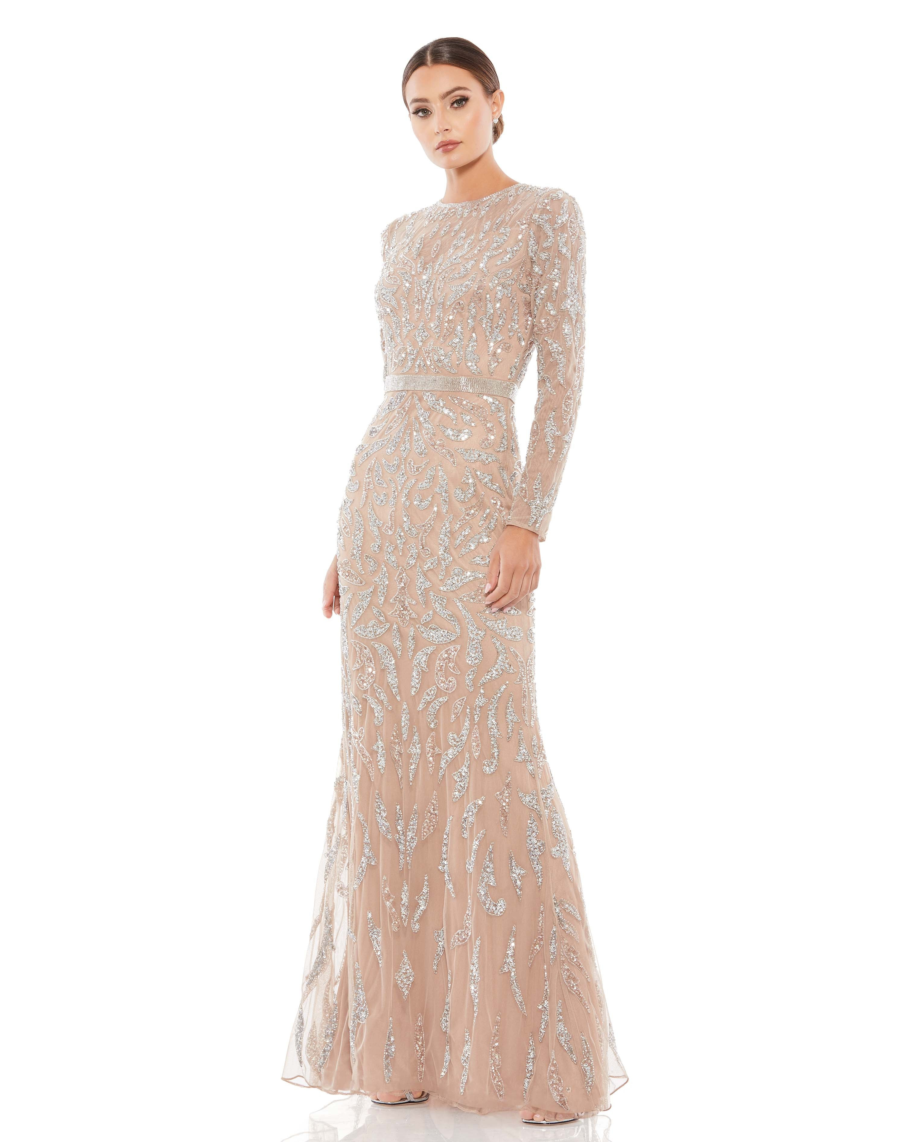 Beaded Long Sleeve Evening Gown | Mac Duggal