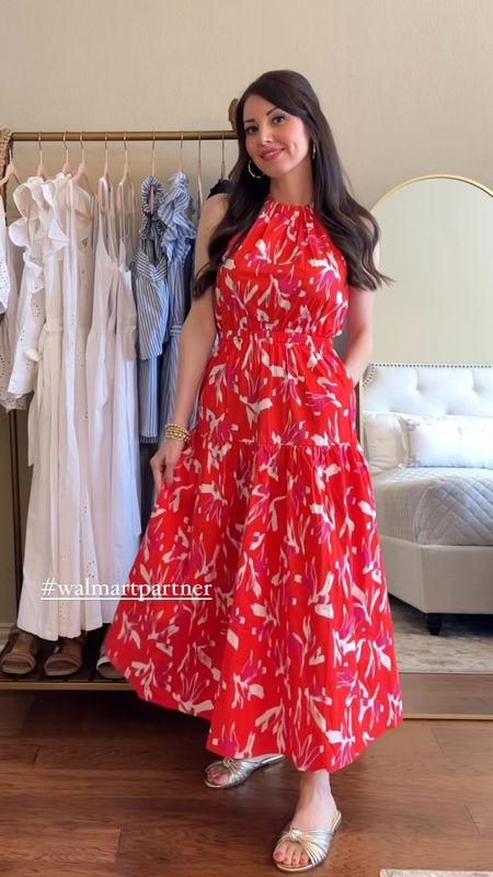 Loving these gorgeous spring dresses under $40! #walmartpartner @walmartfashion The eyelet dress is absolutely stunning and looks designer! 👏🏻 the red poplin dress and pink maxi are perfect for vacation! 😍 Gold sandals are so cute and only $19.99! ✨ Everything fits true to size - wearing my usual XS (I’m 5’5 for reference) #walmartfashion 

#LTKsalealert #LTKstyletip #LTKfindsunder50