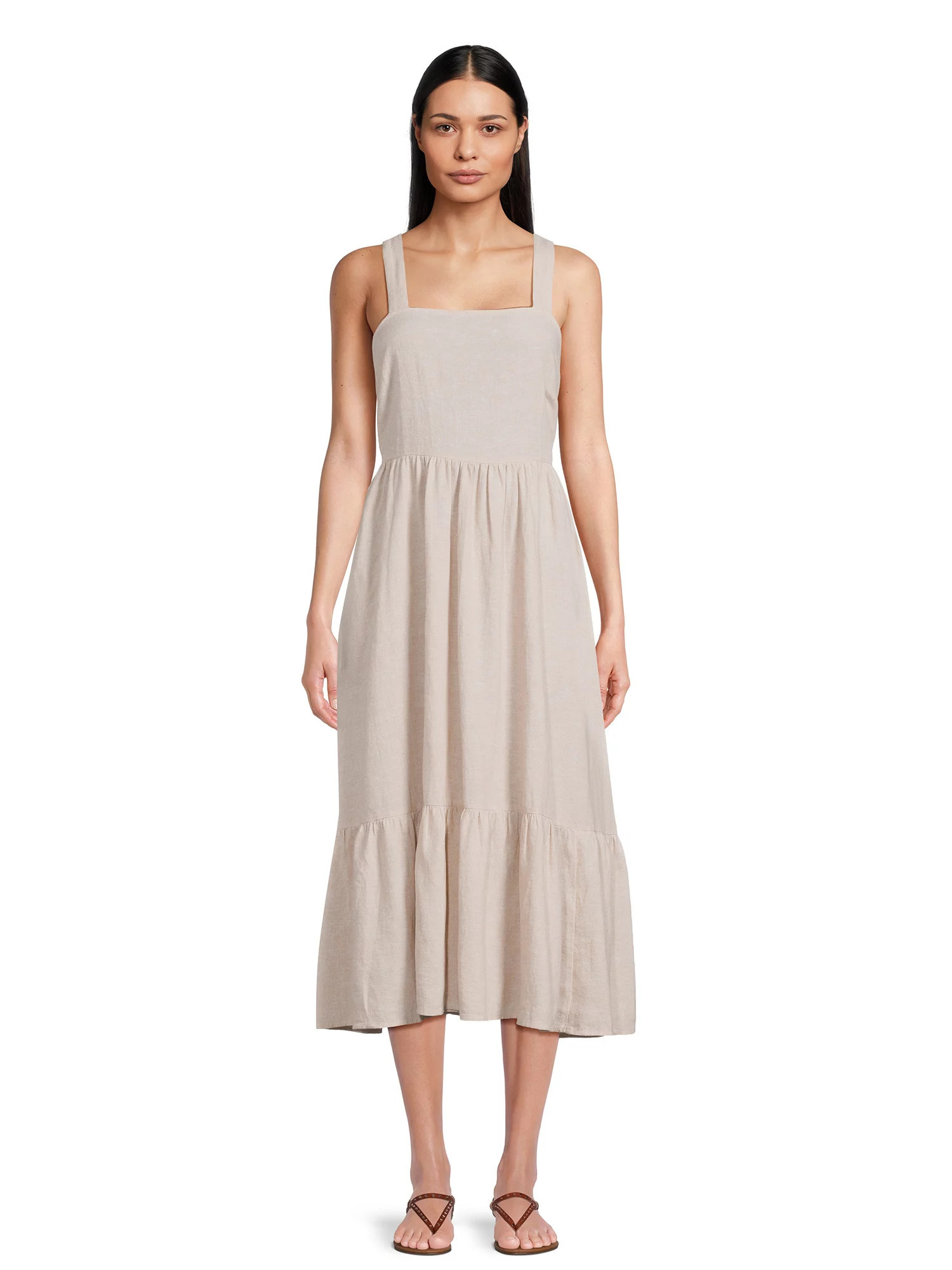 Time & Tru Women's Tie Bk Midi Dress | Walmart (US)